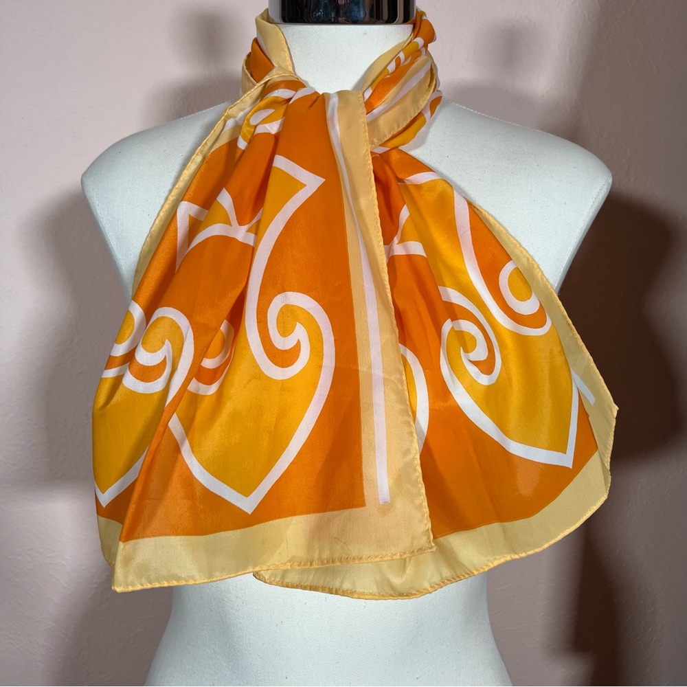 Vintage 60 70 Mod Retro Art Deco Orange Yellow Long Skinny Scarf - Picture 16 of 16